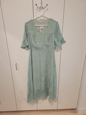 V-Neck Mint Green Midi Dress with Flutter Sleeves NWT
